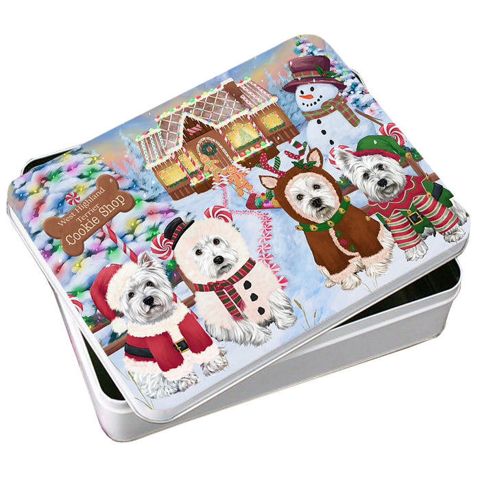 Holiday Gingerbread Cookie Shop West Highland Terriers Dog Photo Storage Tin PITN56574