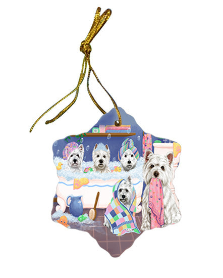 Rub A Dub Dogs In A Tub West Highland Terriers Dog Star Porcelain Ornament SPOR57190