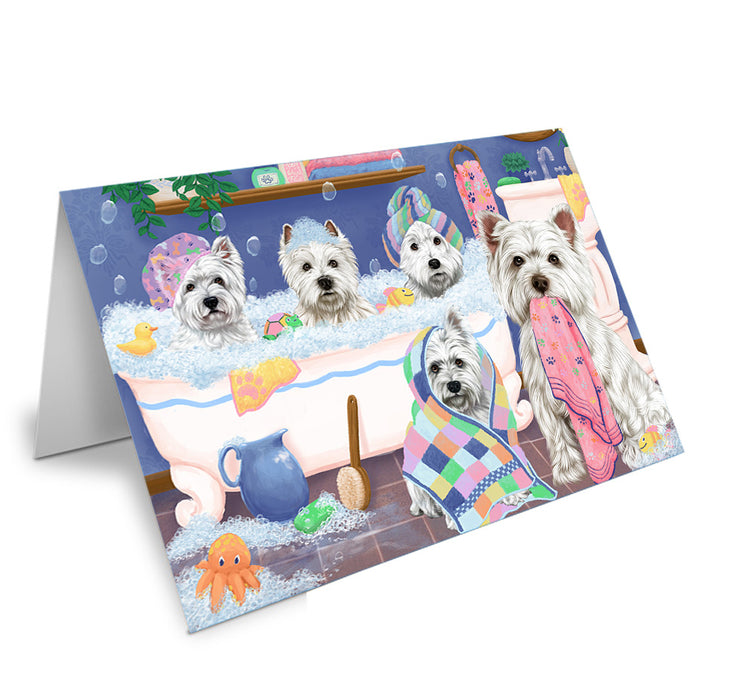 Rub A Dub Dogs In A Tub West Highland Terriers Dog Handmade Artwork Assorted Pets Greeting Cards and Note Cards with Envelopes for All Occasions and Holiday Seasons GCD75017