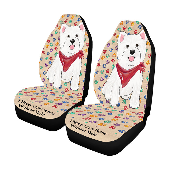 Personalized I Never Leave Home Paw Print West Highland Terrier Dogs Pet Front Car Seat Cover (Set of 2)