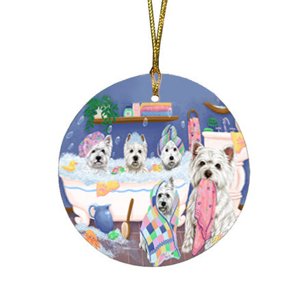 Rub A Dub Dogs In A Tub West Highland Terriers Dog Round Flat Christmas Ornament RFPOR57190