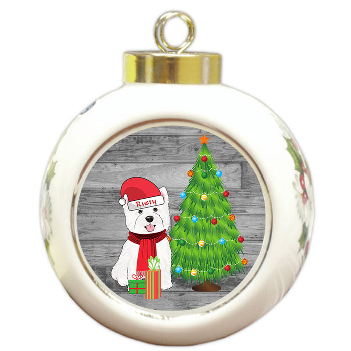 Custom Personalized West Highland Terrier Dog With Tree and Presents Christmas Round Ball Ornament