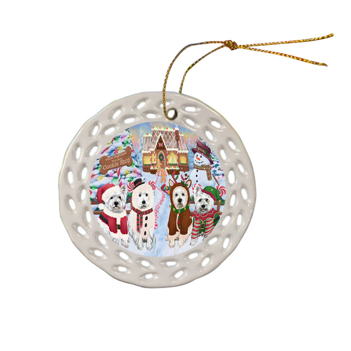 Holiday Gingerbread Cookie Shop West Highland Terriers Dog Ceramic Doily Ornament DPOR56987