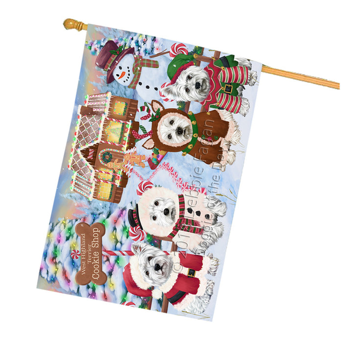 Holiday Gingerbread Cookie Shop West Highland Terriers Dog House Flag FLG57315