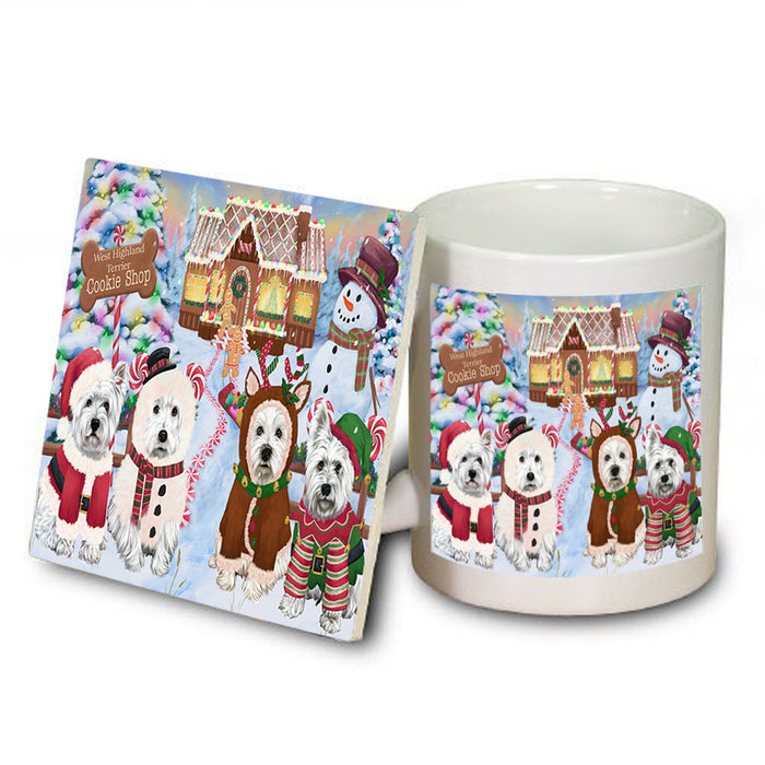 Holiday Gingerbread Cookie Shop West Highland Terriers Dog Mug and Coaster Set MUC56623