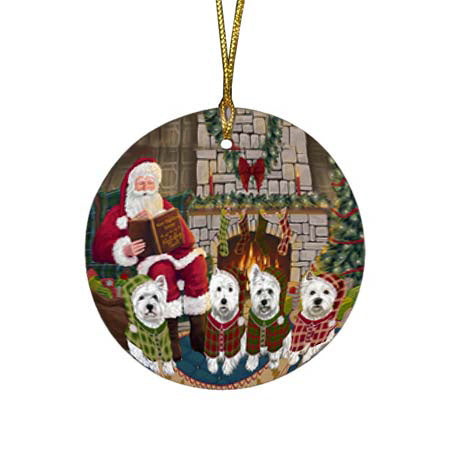 Christmas Cozy Holiday Tails West Highland Terriers Dog Round Flat Christmas Ornament RFPOR55755