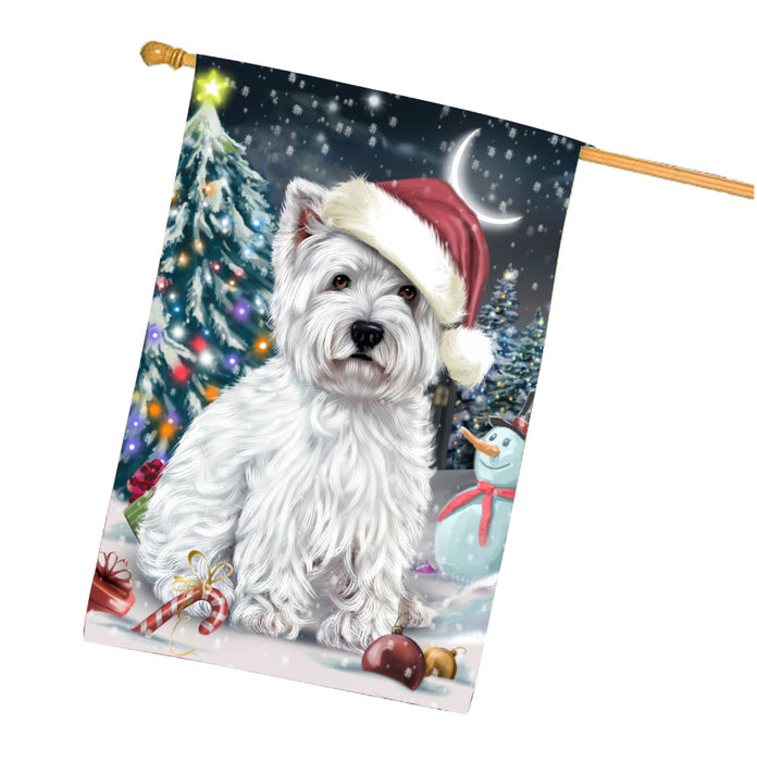 Have a Holly Jolly Christmas West Highland White Terrier Dog House Flag Outdoor Decorative Double Sided Pet Portrait Weather Resistant Premium Quality Animal Printed Home Decorative Flags 100% Polyester FLG67888