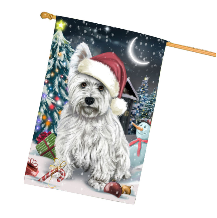 Have a Holly Jolly Christmas West Highland White Terrier Dog House Flag Outdoor Decorative Double Sided Pet Portrait Weather Resistant Premium Quality Animal Printed Home Decorative Flags 100% Polyester FLG67889