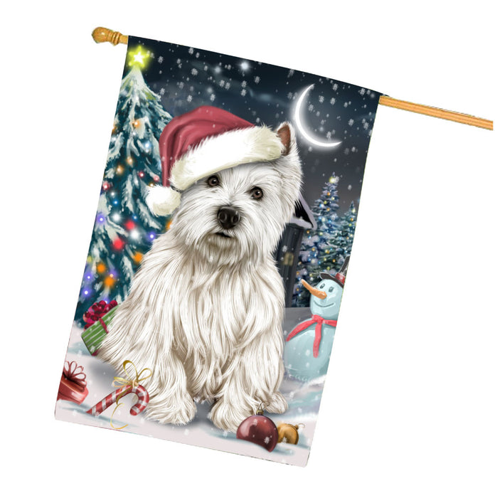 Have a Holly Jolly Christmas West Highland White Terrier Dog House Flag Outdoor Decorative Double Sided Pet Portrait Weather Resistant Premium Quality Animal Printed Home Decorative Flags 100% Polyester FLG67890