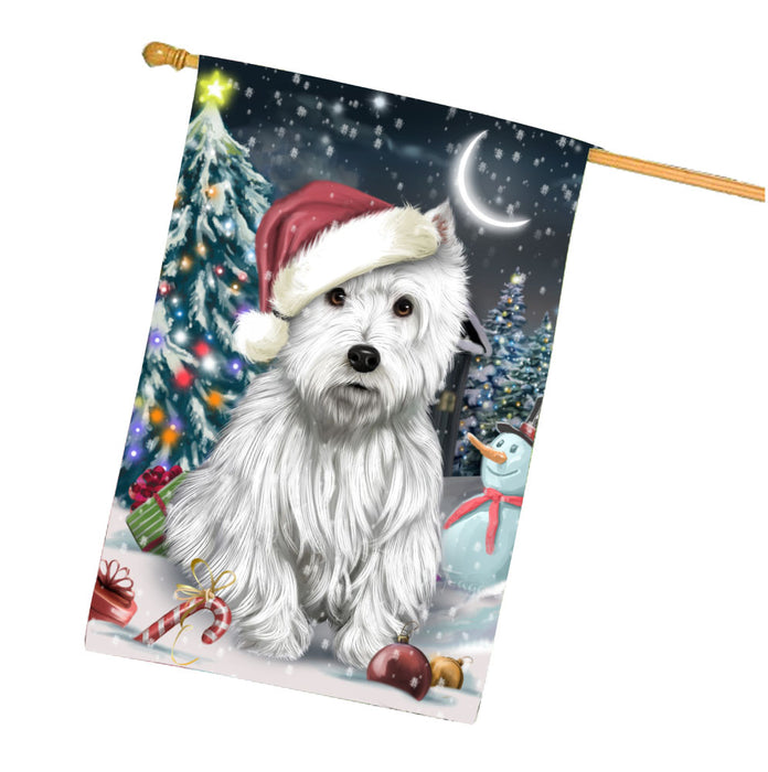 Have a Holly Jolly Christmas West Highland White Terrier Dog House Flag Outdoor Decorative Double Sided Pet Portrait Weather Resistant Premium Quality Animal Printed Home Decorative Flags 100% Polyester FLG67891