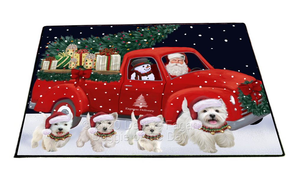 Christmas Express Delivery Red Truck Running West Highland Terrier Dogs Indoor/Outdoor Welcome Floormat - Premium Quality Washable Anti-Slip Doormat Rug FLMS56737