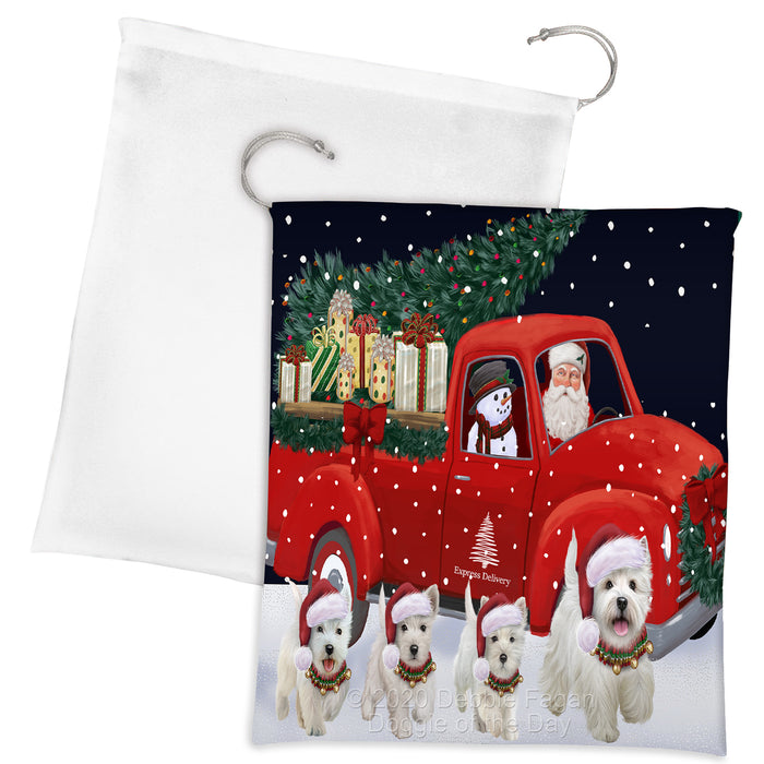 Christmas Express Delivery Red Truck Running West Highland Terrier Dogs Drawstring Laundry or Gift Bag LGB48940