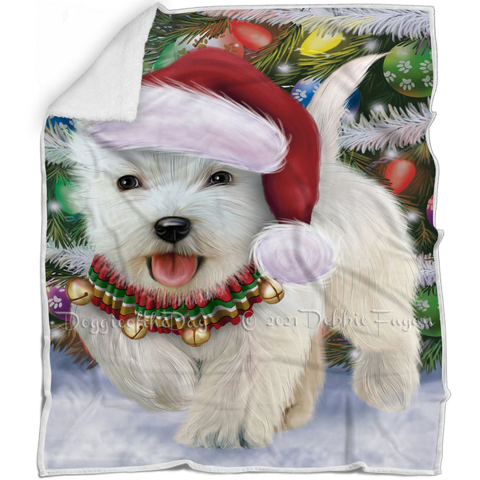 Trotting in the Snow West Highland White Terrier Dog Blanket BLNKT131277