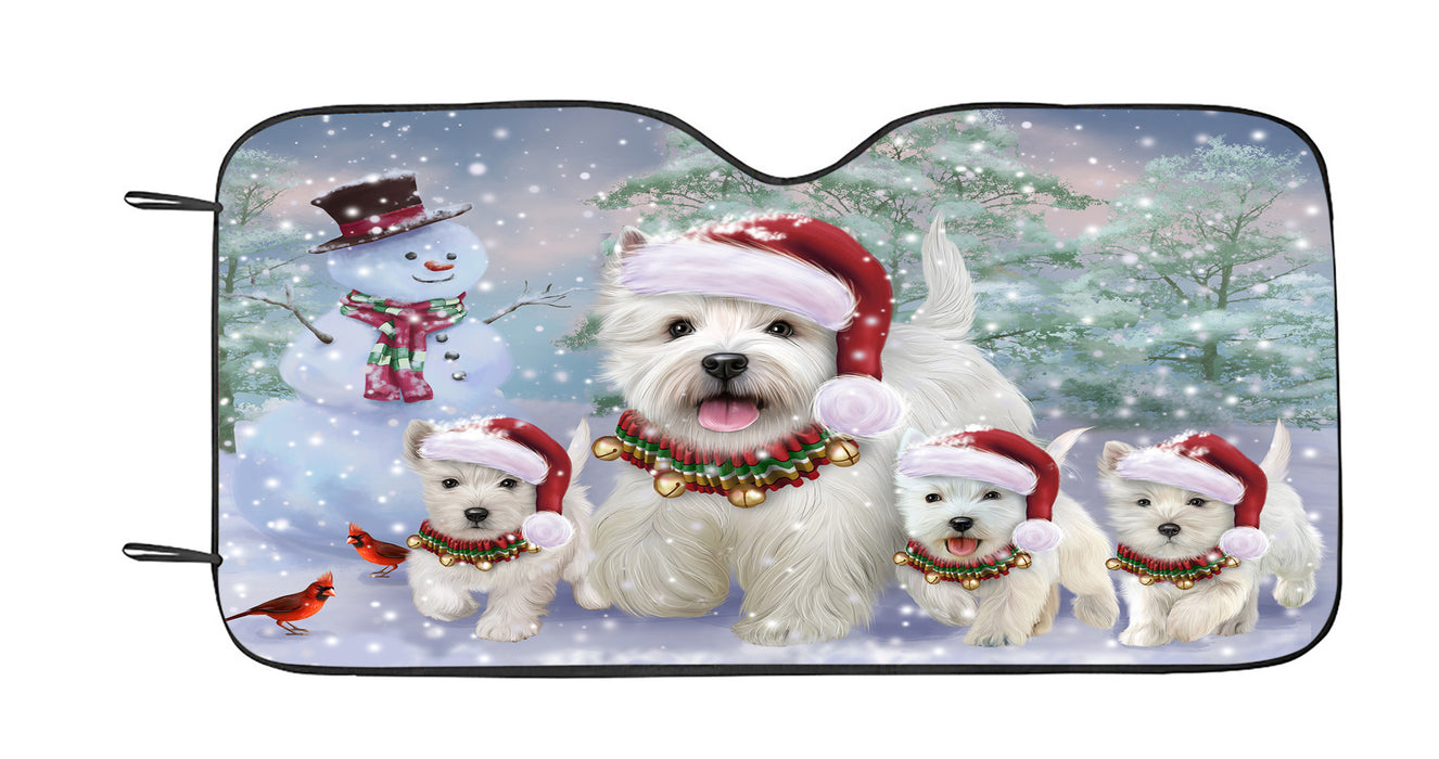 Christmas Running Family West Highland Terrier Dogs Car Sun Shade