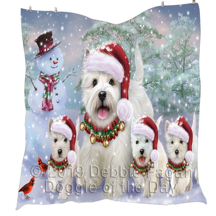 Christmas Running Fammily West Highland White Terrier Dogs Quilt