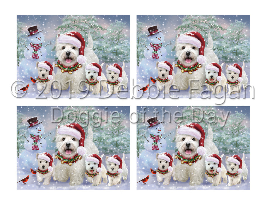 Christmas Running Fammily West Highland White Terrier Dogs Placemat