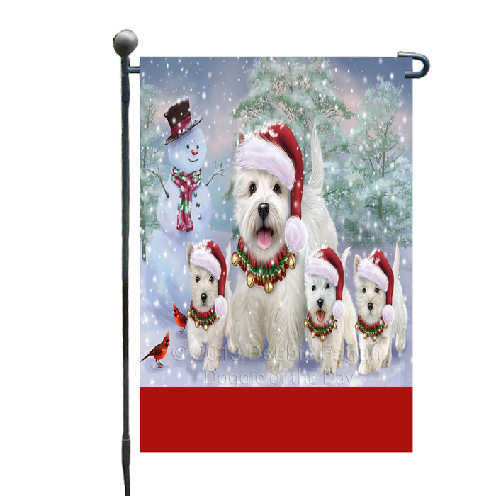 Personalized Christmas Running Family West Highland White Terrier Dogs Custom Garden Flags GFLG-DOTD-A60355