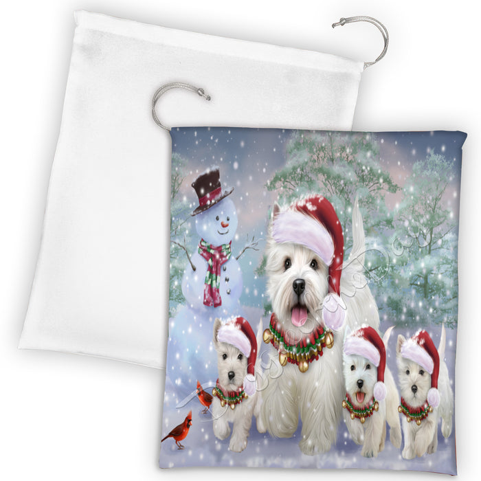 Christmas Running Fammily West Highland Terrier Dogs Drawstring Laundry or Gift Bag LGB48259