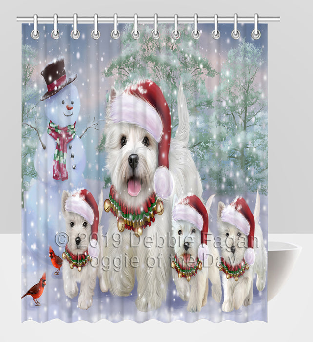 Christmas Running Fammily West Highland White Terrier Dogs Shower Curtain
