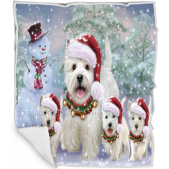 Christmas Running Family West Highland White Terriers Dog Blanket BLNKT131367