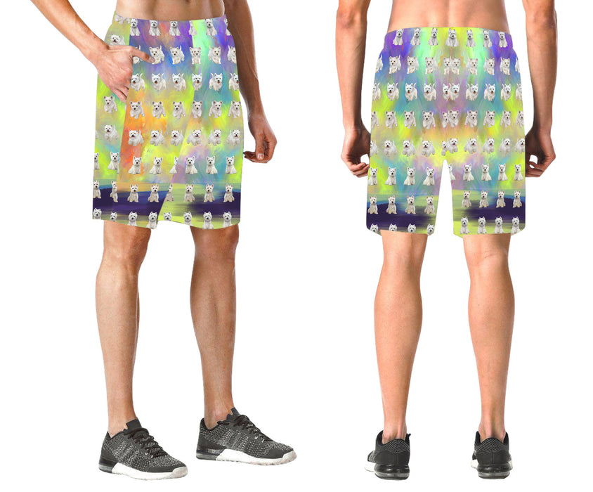 Paradise Wave West Highland White Terrier Dogs All Over Print Elastic Men's Beach Shorts
