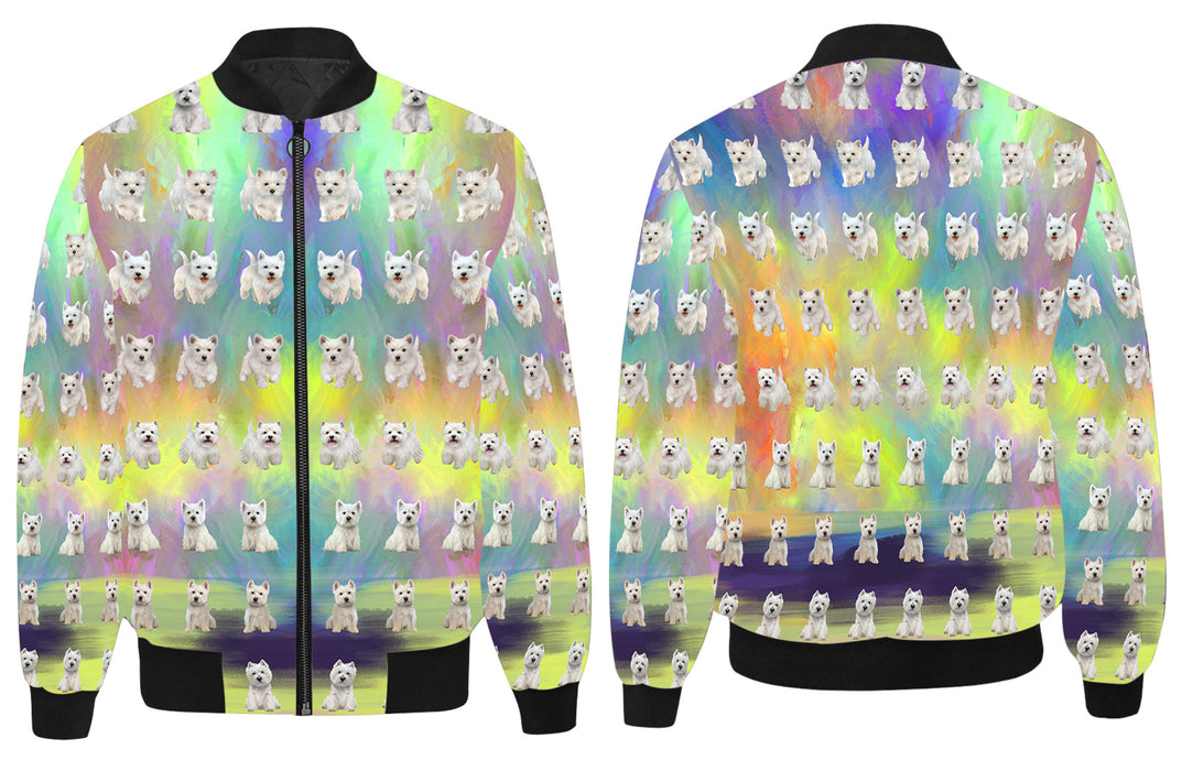 Paradise Wave West Highland White Terrier Dogs All Over Print Quilted Bomber Men's Jacket