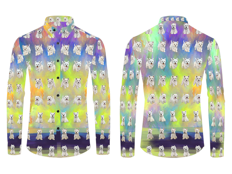 Paradise Wave West Highland White Terrier Dogs All Over Print Casual Dress Men's Shirt