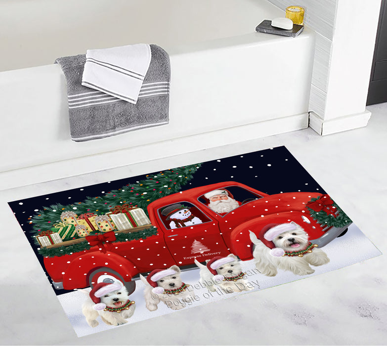 Christmas Express Delivery Red Truck Running West Highland Terrier Dogs Bath Mat BRUG53620