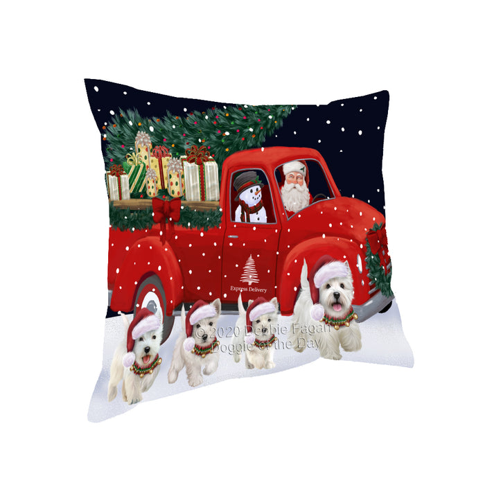 Christmas Express Delivery Red Truck Running West Highland Terrier Dogs Pillow PIL86236