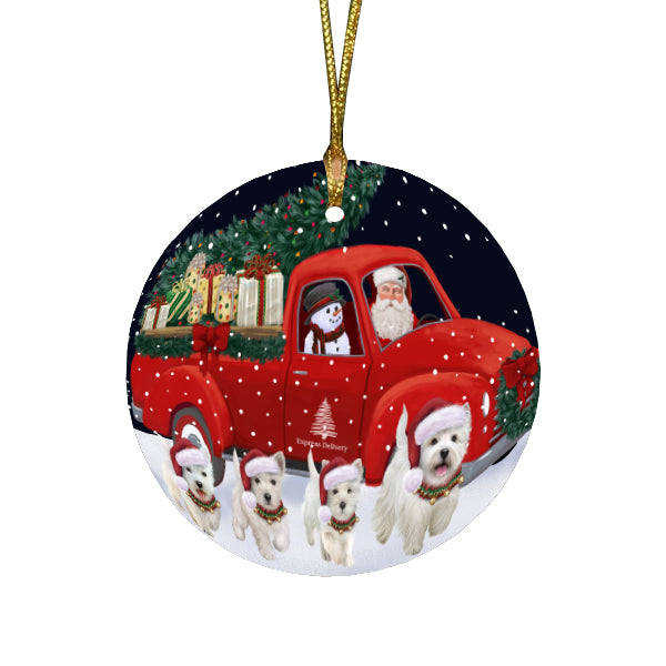 Christmas Express Delivery Red Truck Running West Highland Terrier Dogs Round Flat Christmas Ornament RFPOR57788