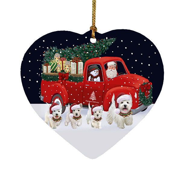 Christmas Express Delivery Red Truck Running West Highland Terrier Dogs Heart Christmas Ornament RFPOR58130