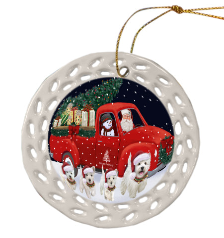 Christmas Express Delivery Red Truck Running West Highland Terrier Dog Doily Ornament DPOR59307