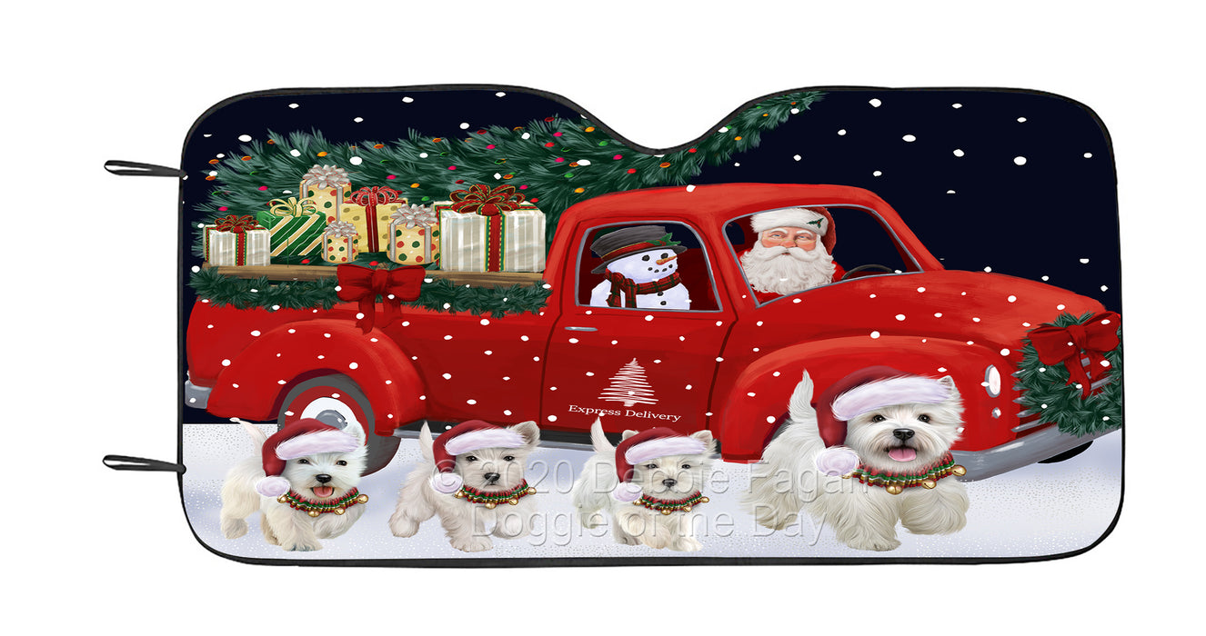 Christmas Express Delivery Red Truck Running West Highland Terrier Dog Car Sun Shade Cover Curtain