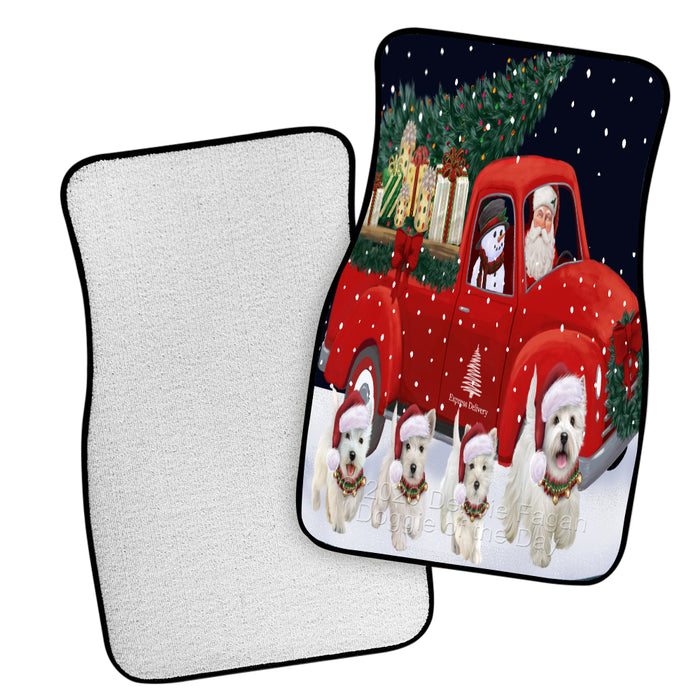 Christmas Express Delivery Red Truck Running West Highland Terrier Dogs Polyester Anti-Slip Vehicle Carpet Car Floor Mats  CFM49594