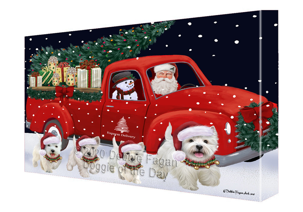 Christmas Express Delivery Red Truck Running West Highland Terrier Dogs Canvas Print Wall Art Décor CVS146438
