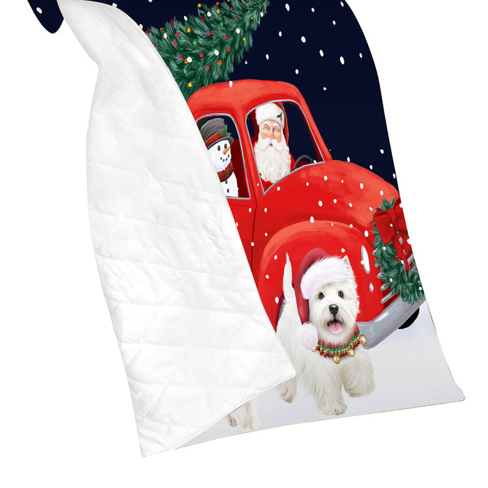 Christmas Express Delivery Red Truck Running West Highland Terrier Dogs Lightweight Soft Bedspread Coverlet Bedding Quilt QUILT60101