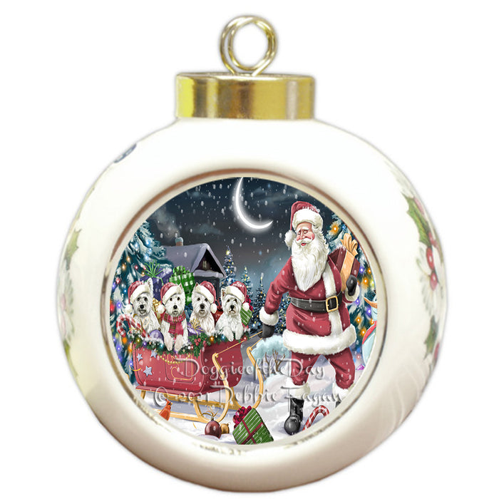 Christmas Santa Sled West Highland Terrier Dogs Round Ball Christmas Ornament Pet Decorative Hanging Ornaments for Christmas X-mas Tree Decorations - 3" Round Ceramic Ornament