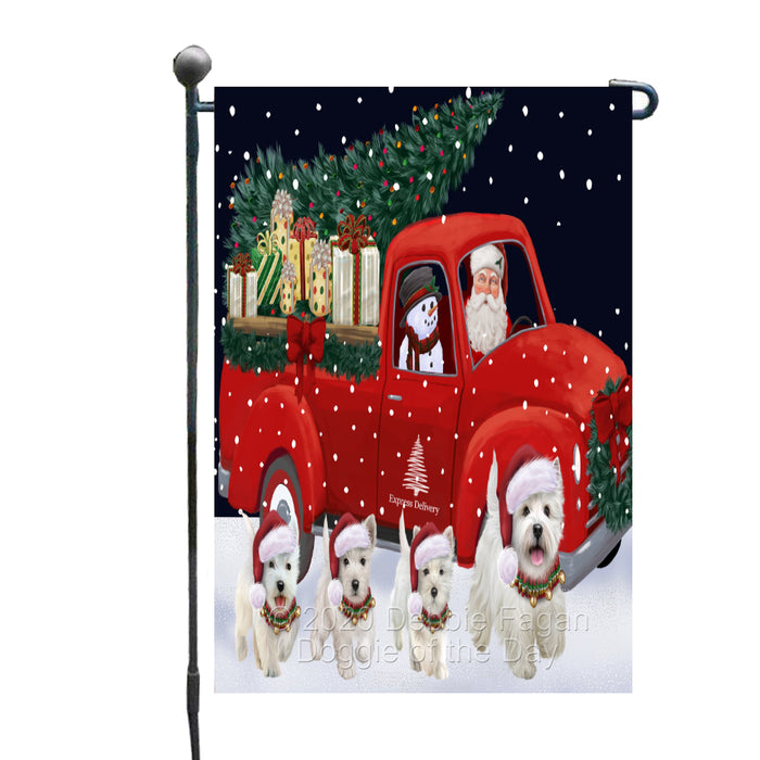 Christmas Express Delivery Red Truck Running West Highland Terrier Dogs Garden Flag GFLG66504