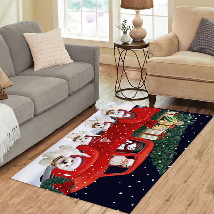 Christmas Express Delivery Red Truck Running West Highland Terrier Dogs Polyester Area Rug ARUG63177