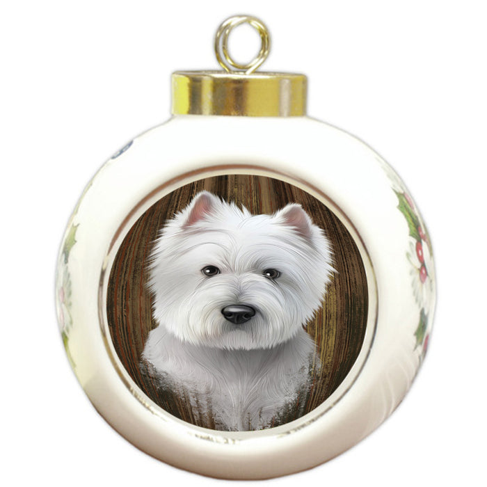 Rustic West Highland White Terrier Dog Round Ball Christmas Ornament RBPOR50593