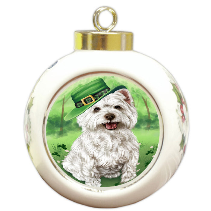 St. Patricks Day Irish Portrait West Highland White Terrier Dog Round Ball Christmas Ornament RBPOR49428
