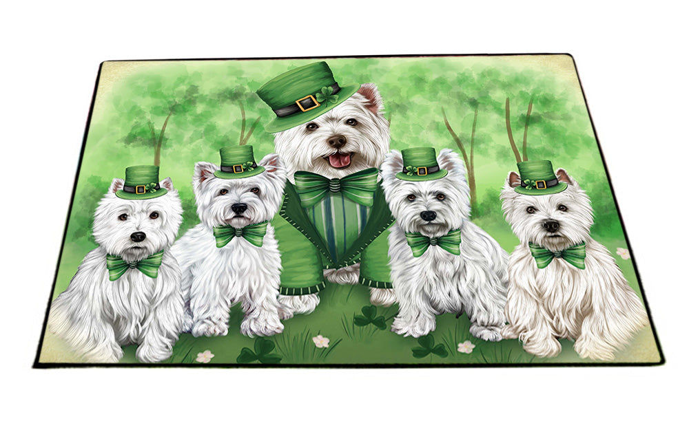 St. Patricks Day Irish Family Portrait West Highland White Terriers Dog Floormat FLMS49794