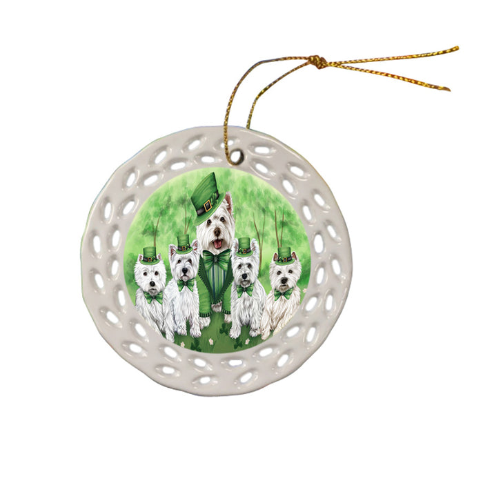 St. Patricks Day Irish Family Portrait West Highland White Terriers Dog Ceramic Doily Ornament DPOR49429
