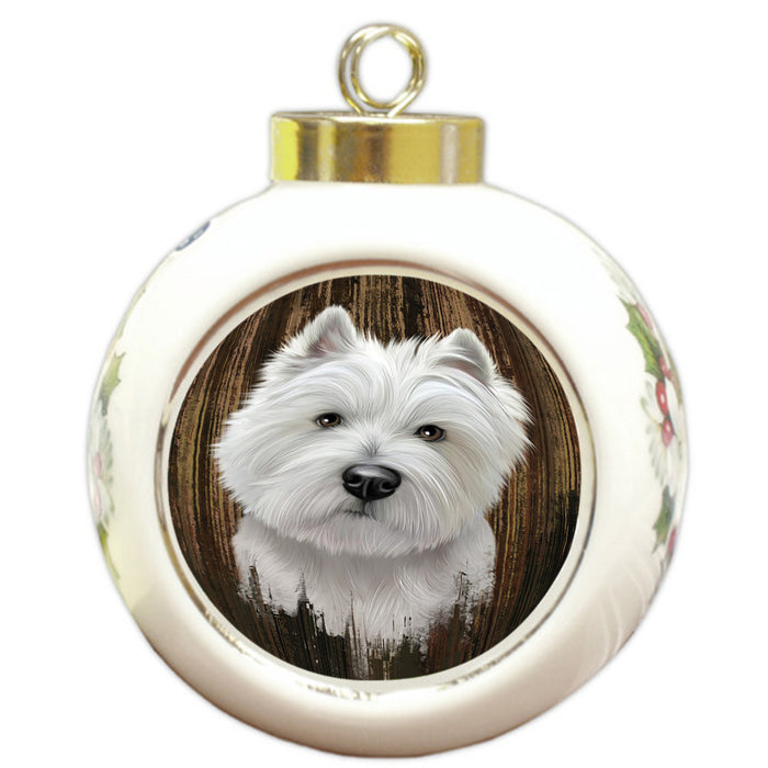 Rustic West Highland White Terrier Dog Round Ball Christmas Ornament RBPOR50594