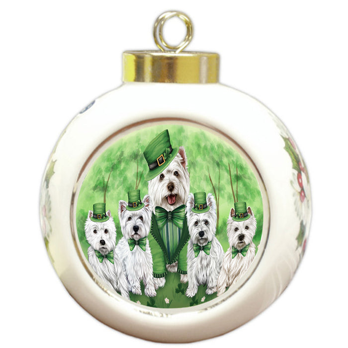 St. Patricks Day Irish Family Portrait West Highland White Terriers Dog Round Ball Christmas Ornament RBPOR49429