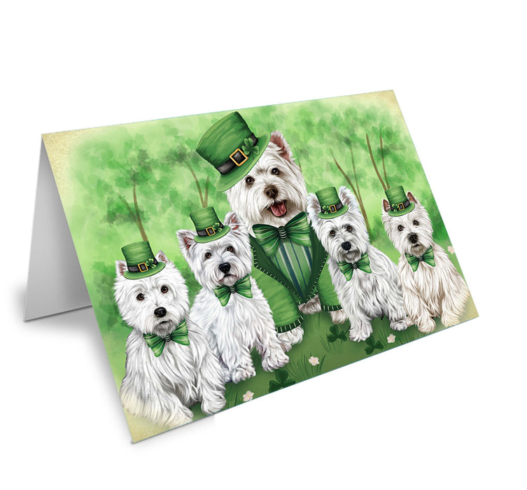 St. Patricks Day Irish Family Portrait West Highland White Terriers Dog Handmade Artwork Assorted Pets Greeting Cards and Note Cards with Envelopes for All Occasions and Holiday Seasons GCD52316