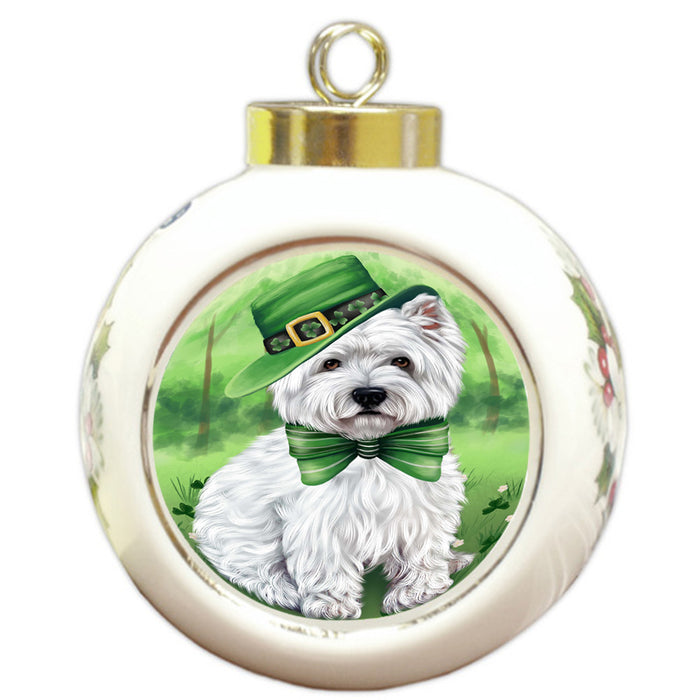 St. Patricks Day Irish Portrait West Highland White Terrier Dog Round Ball Christmas Ornament RBPOR49430