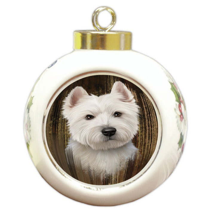 Rustic West Highland White Terrier Dog Round Ball Christmas Ornament RBPOR50595