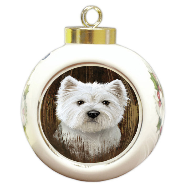 Rustic West Highland White Terrier Dog Round Ball Christmas Ornament RBPOR50596