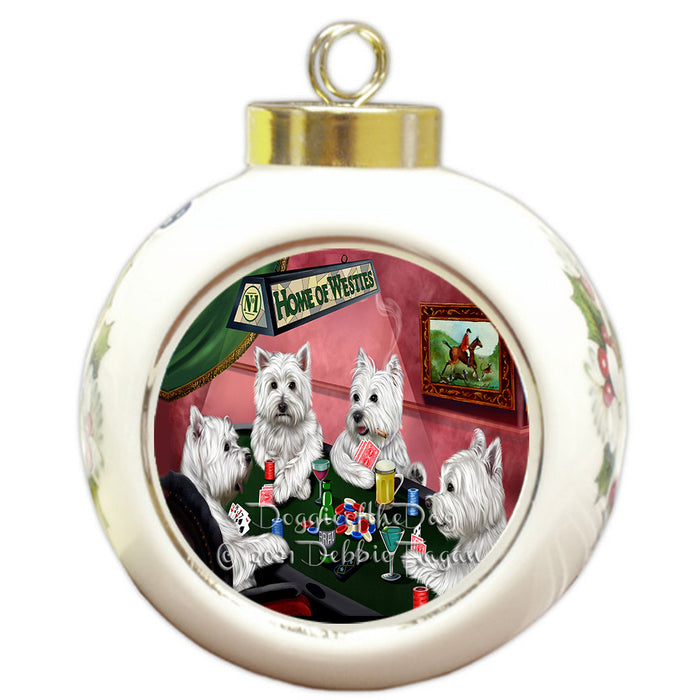 Home of Poker Playing West Highland White Terrier Dogs Round Ball Christmas Ornament Pet Decorative Hanging Ornaments for Christmas X-mas Tree Decorations - 3" Round Ceramic Ornament